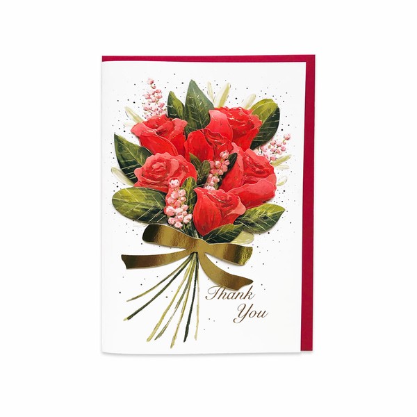 お礼カード　赤バラ　花束